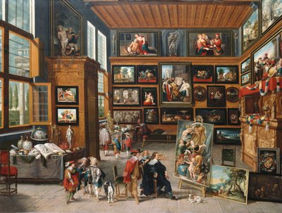 Ein geräumiger Eingangsbereich mit Bildern, Sammlerstücken, einem Künstler und einem Kenner, ca. 1635-1640 von Cornelis de I Baellieur