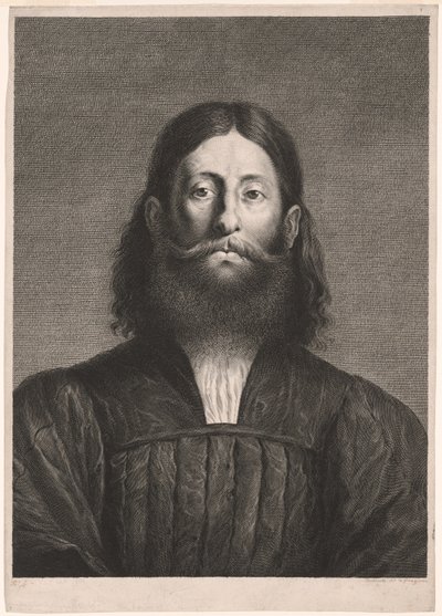 Porträt eines bärtigen Mannes (sogenanntes Porträt von Giorgione), aus Cabinet Reynst; Variarum imaginum a celeberrimis artificibus pictarum Caelaturae von Cornelis van Dalen II