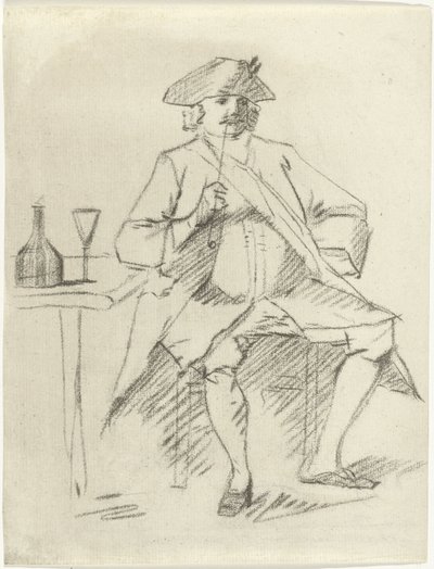 Mann mit einer Pfeife, sitzend an einem Tisch von Cornelis van Noorde