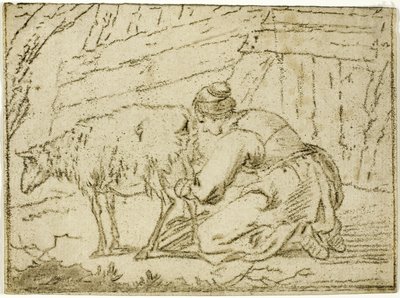 Frau melkt ein Mutterschaf von Cornelis van Noorde