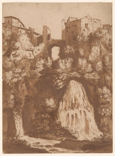Ansicht von Tivoli mit der Brücke über den Anio-Wasserfall von Cornelis van Poelenburgh
