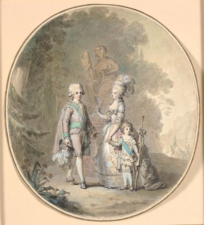 Gustav III., Königin Sophie Magdalene und Kronprinz Gustav Adolph spazieren im Hagapark von Cornelius Høyer