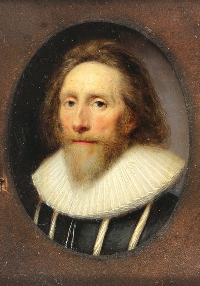 Ein Herr in geschlitztem schwarzen Wams von Cornelius I Johnson
