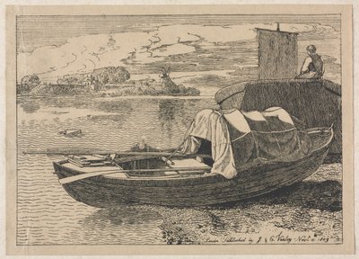 Boote auf einem Fluss, Windmühle in der Ferne von Cornelius Varley