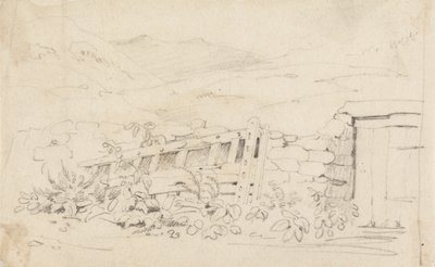 Studie einer Steinmauer und eines Tores von Cornelius Varley