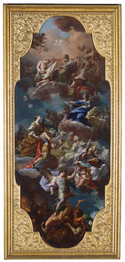 St. Helena und der Kaiser Konstantin werden von der Jungfrau Maria der Heiligen Dreifaltigkeit vorgestellt von Corrado Giaquinto