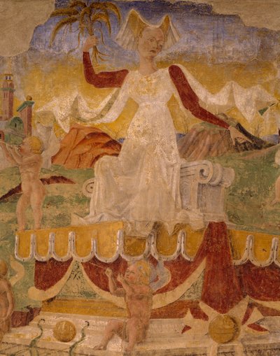 Triumph der Ceres, Szene aus dem Monat August, zugeschrieben Cosimo Tura (circa 1430-1495) und Meister von Ercole, Fresko, Nordwand, Halle der Monate, Palazzo Schifanoia (Palast der Freude), Ferrara, Detail, Italien, circa 1470 von Cosimo (attr. to) Tura