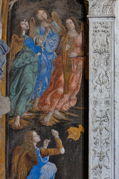 Wunder des Sakraments: Detail mit einigen musizierenden Engeln (Fresko) von Cosimo Rosselli