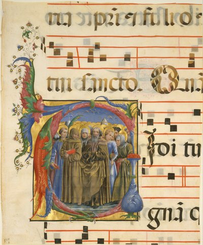 Manuskript-Illumination mit Allerheiligen in einem Initial V, aus einem Antiphonar, 1450-60 von Cosmè Tura