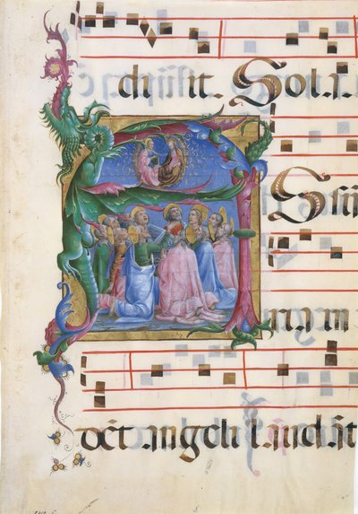 Manuskript-Illumination mit der Himmelfahrt der Jungfrau Maria in einem Initial A, 1450-60 von Cosmè Tura