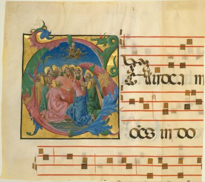 Manuskript-Illumination mit der Himmelfahrt der Jungfrau Maria in einem Initial G, 1450-60 von Cosmè Tura