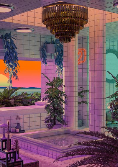 Vaporwave Sonnenuntergang Pool von CosmoZach