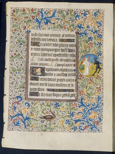 Blatt aus einem Stundenbuch: Engel jagt einen Teufel (recto) und Zwei Teufel (verso) von Coëtivy Master