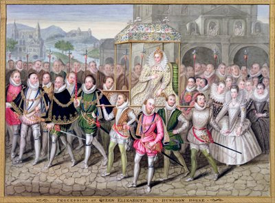 Königin Elizabeth I. in Prozession mit ihren Höflingen, ca. 1600-1603 1825 von Countess of Essex Sarah