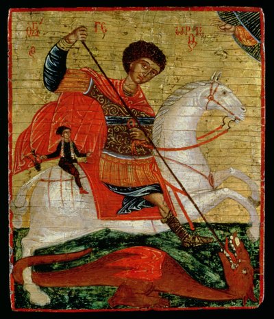 Ikone des Heiligen Georg und des Drachen (Goldblatt und Tempera auf Holztafel) von Cretan School