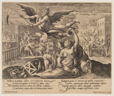 Negligentie et Socordie Typus, aus Zeit mit Tugenden und Lastern von Crispijn van de Passe I