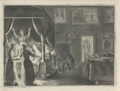 Erbrechender Mann im Bett von Crispijn van den Queborn