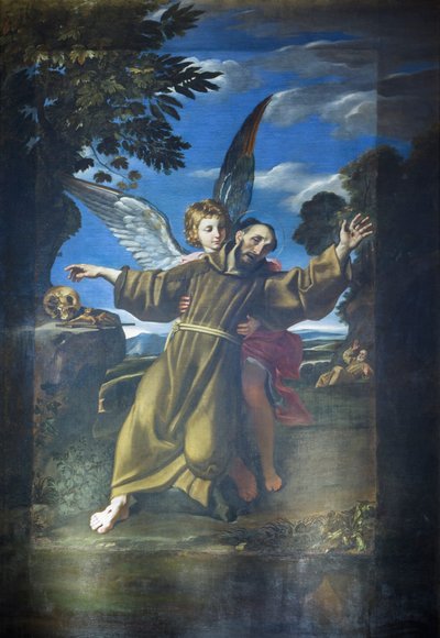 Der heilige Franziskus wird von einem Engel in Ekstase gehalten von Crispin of Viterbo