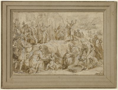 Moses schlägt Wasser aus dem Felsen von Crispin van den Broeck