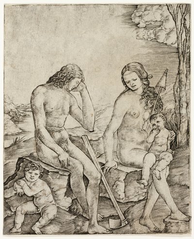 Adam und Eva mit den Kindern Kain und Abel von Cristofano Robetta