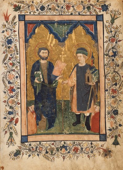 Der Evangelist Markus und der Heilige Sinibaldus, verehrt von Mitgliedern einer Laiengemeinschaft, ca. 1425-34 von Cristoforo Cortese