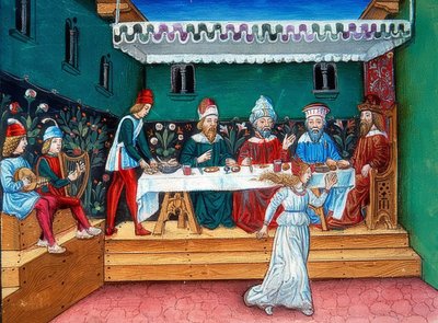 Während des Gastmahls des Herodes übergibt Salome das Haupt des Johannes von Cristoforo De Predis