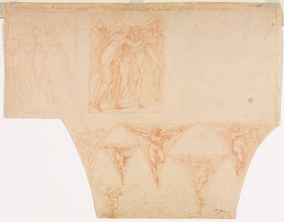Studien für Christus trifft seine Mutter..., Studien eines Engels in einem Pendentif verso, 1599-1604 von Cristoforo Roncalli