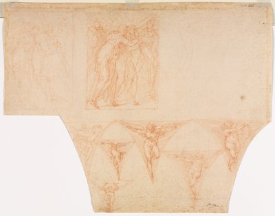 Studien für Christus trifft seine Mutter auf dem Weg nach Kalvaria, Studien eines Engels in einem Pendentif (verso) von Cristoforo Roncalli