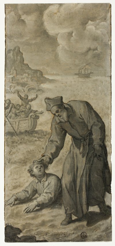 Studie für den heiligen Philipp Neri, der einen ertrinkenden Jungen rettet von Cristoforo Roncalli