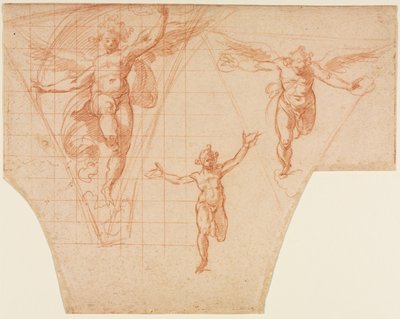 Drei Studien von Engeln für ein Pendentiv recto, Studien für Christus trifft seine Mutter verso, 159 von Cristoforo Roncalli