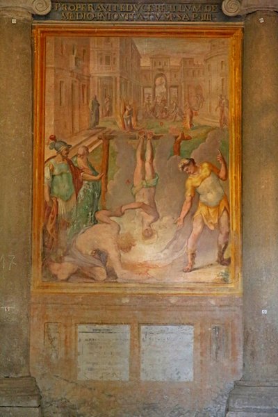 Martyrium eines Heiligen: lebendig kopfüber verbrannt von Cristoforo and Tempesta, Antonio Roncalli