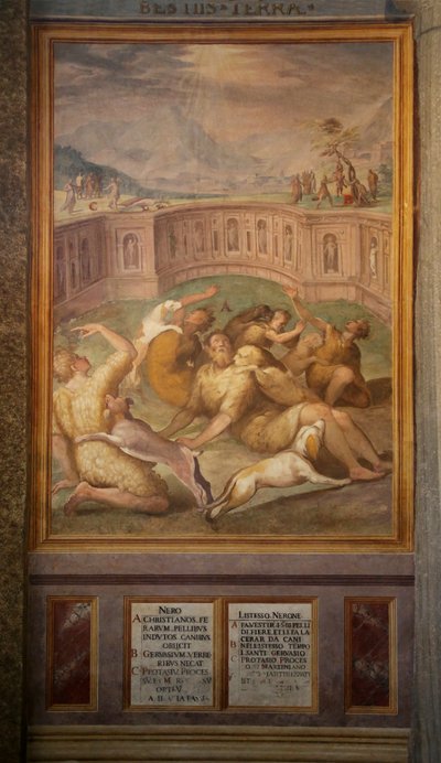 Heilige, möglicherweise Gervais und Protais, den Tieren vorgeworfen von Cristoforo and Tempesta, Antonio Roncalli