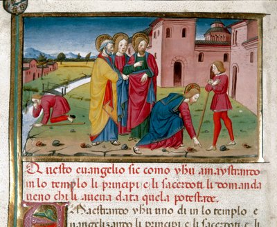 Jesus gibt einem von Geburt an Blinden das Augenlicht zurück Miniatur von Cristoforo De Predis (1440-1486) nach der Geschichte des Neuen Testaments (fol. 7) von Cristoforo De Predis