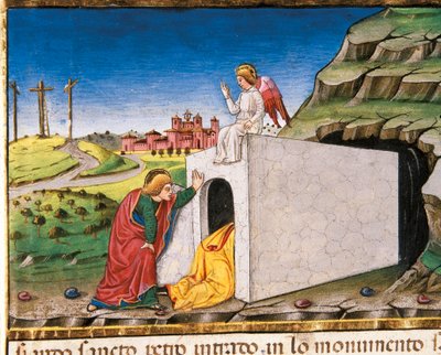 Die Apostel Petrus und Johannes entdecken das leere Grab Christi, aus dem Leggendario Sforza-Savoia von Cristoforo De Predis