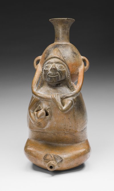 Ritualgefäß, das eine Frau darstellt, die ein Gefäß trägt (Aryballos) und ein Kind stillt, 1200-1450 n. Chr. von Culture Chimu