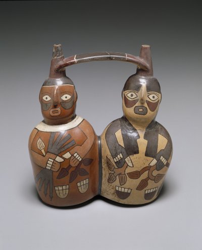 Doppel-Ausguss-Gurtgriff-Gefäß: Zwei Figuren, Mittlere Nazca, 100-150 n. Chr. von Culture Nazca