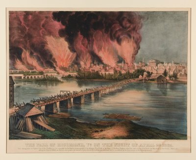 Der Fall von Richmond, Virginia, in der Nacht des 2. April 1865 von Currier and Ives