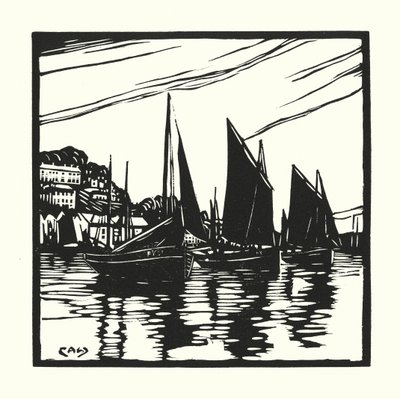 Fischerboote und Lastkähne: Cornish Drifters, Looe von Cyril A. Wilkinson