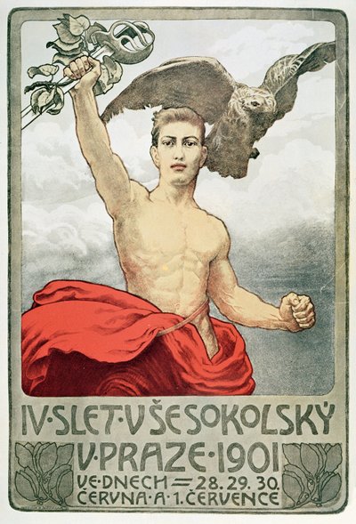 Plakat zur Werbung für die 4. Versammlung der Sokols in Prag 1901 von Czech School