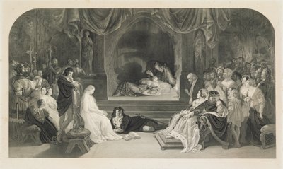 Die Theaterszene, Akt III, Szene II von Hamlet von William Shakespeare, graviert von Charles W. Sharpe von Daniel (after) Maclise