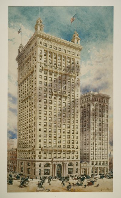 Land Title and Trust Building mit Anbau, Philadelphia, Pennsylvania, Perspektivische Darstellung, 1900 von Daniel Burnham