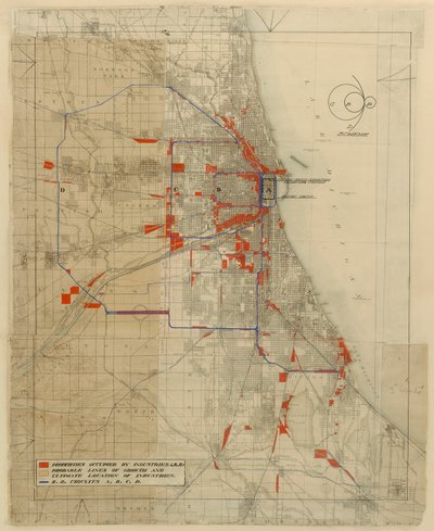 Plan von Chicago, Chicago, Illinois, Eisenbahnschaltkreise-Diagramm, 1909 von Daniel Burnham