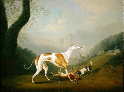 Windhund mit einem Spaniel-Welpen und totem Hasen von Daniel Clowes