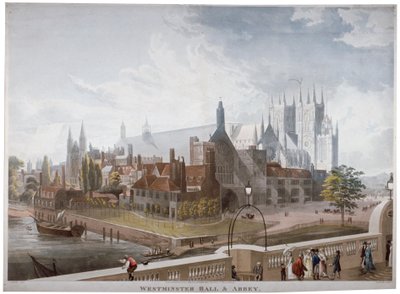 Ansicht der Westminster Hall und Abtei, von der Westminster Bridge, London, 1819 von Daniel Havell