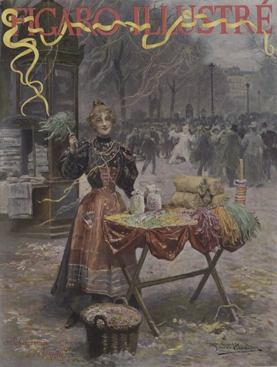 Kaufen Sie mir Konfetti! Titelblatt von Le Figaro Illustré, Februar 1897 von Daniel Hernandez