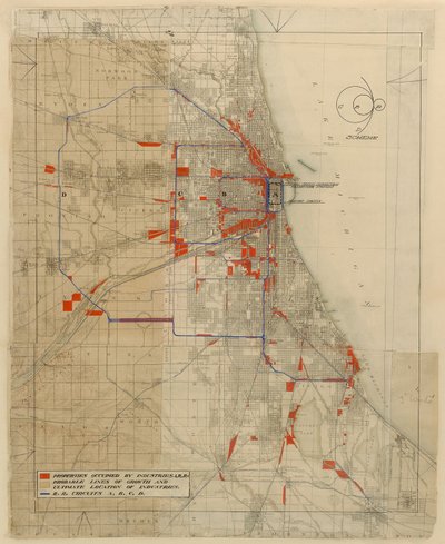 Plan von Chicago, Chicago, Illinois, Eisenbahnschaltkreise Diagramm von Daniel Hudson Burnham