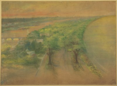 Tafel 50 A aus Plan von Chicago 1909: Chicago. Blick auf den vorgeschlagenen Park an der Südküste nach Nordwesten zur Stadt. von Daniel Hudson Burnham