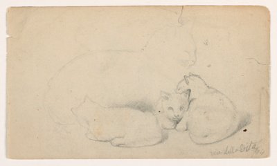 Katze und drei Kätzchen; Arabischer Mann sitzend, empfängt einen Mann, möglicherweise nach David Roberts von Daniel Huntington