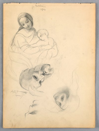 Madonna und Kind, Skizzen nach Leonardo Da Vinci und Fra Bartolomeo von Werken in den Uffizien, Florenz von Daniel Huntington