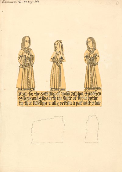 Messingplatte für John Asplyn, Godfrey Askew und Elizabeth, die Frau von beiden, Kirche von Edmonton von Daniel Lysons